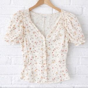 Reformation Bellagio Cream Floral Button-Up Blouse Size 4